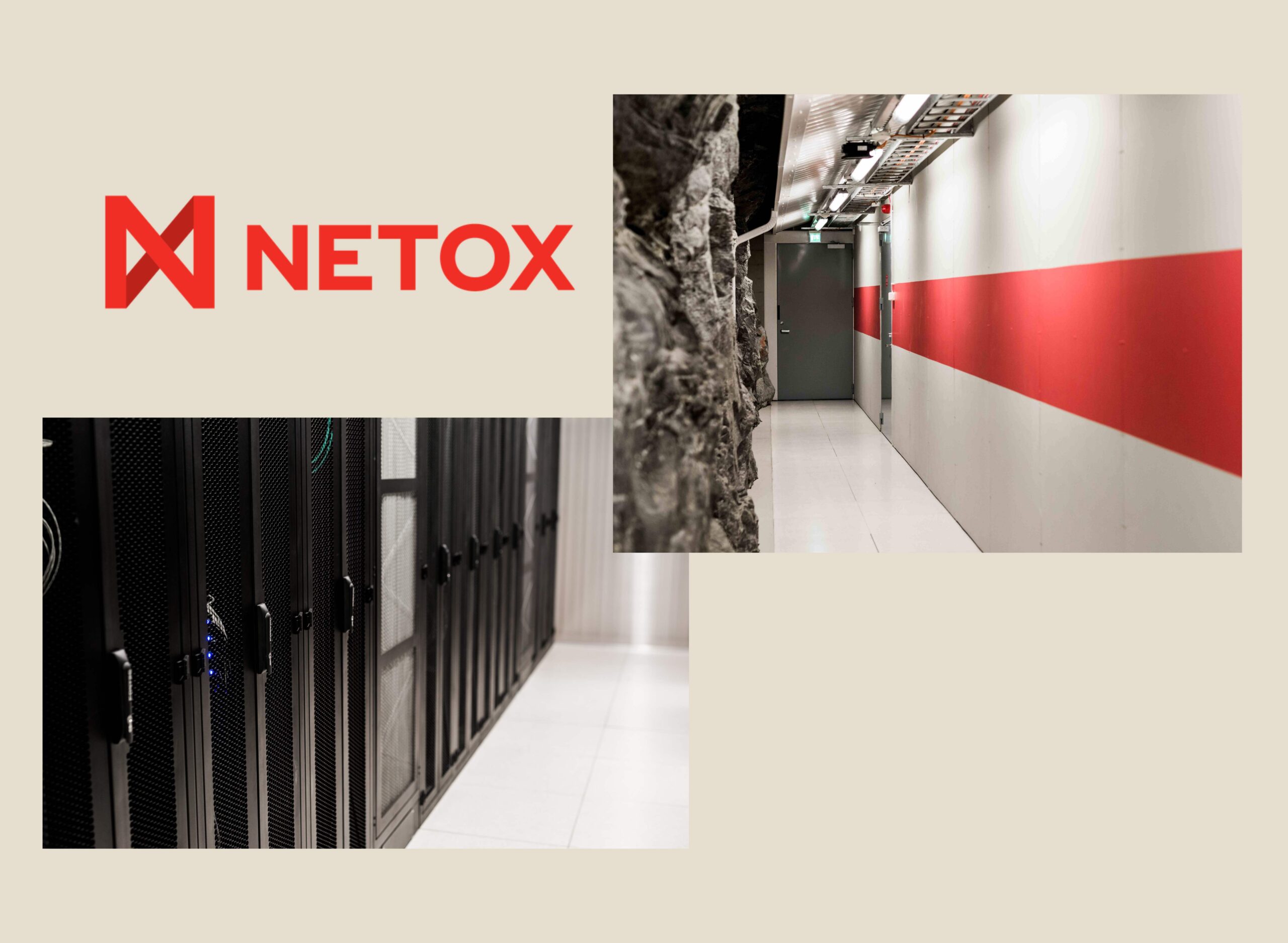 Netox logo and data center images